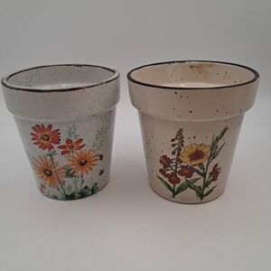 2 Vtg Otagiri Takahashi Speckle Pottery Floral Flower Pot Planter Boho Cottage